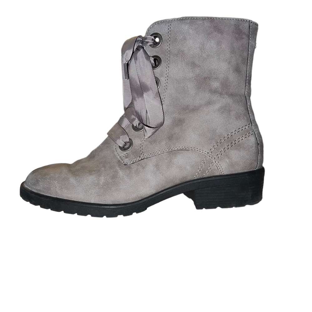 Grey Faux Leather Lace-up Combat Boot